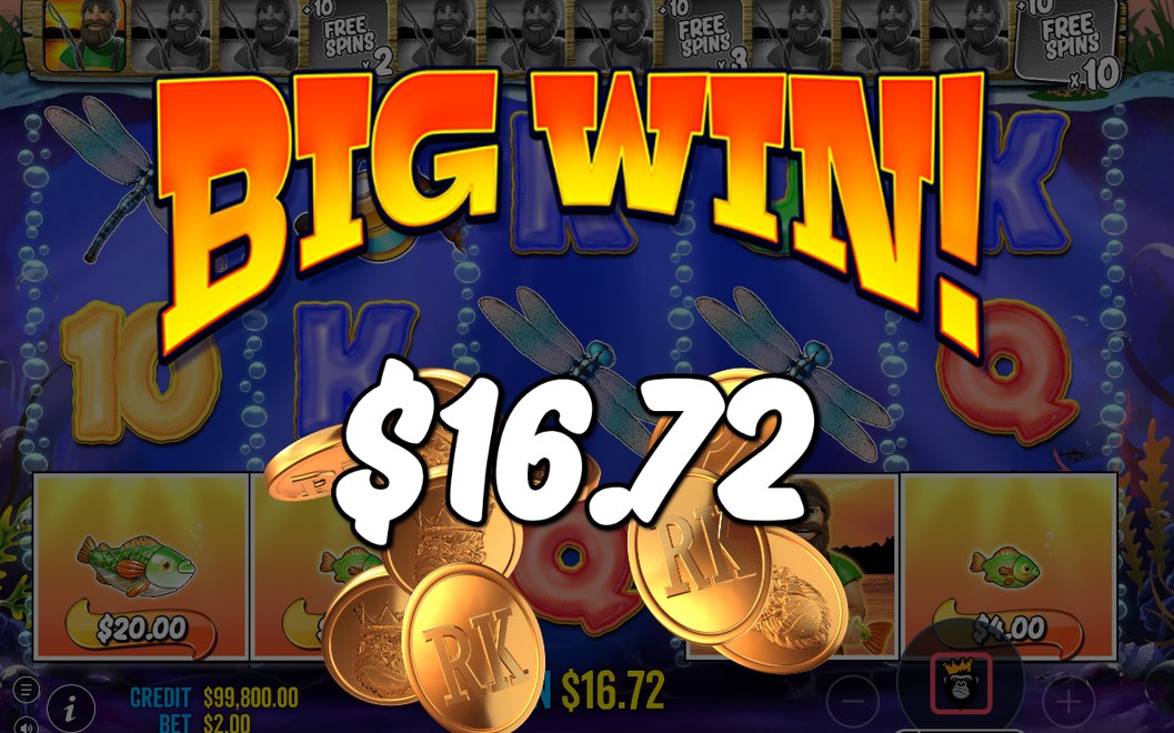 Free Spins round with the Fisherman Wild on all reels
