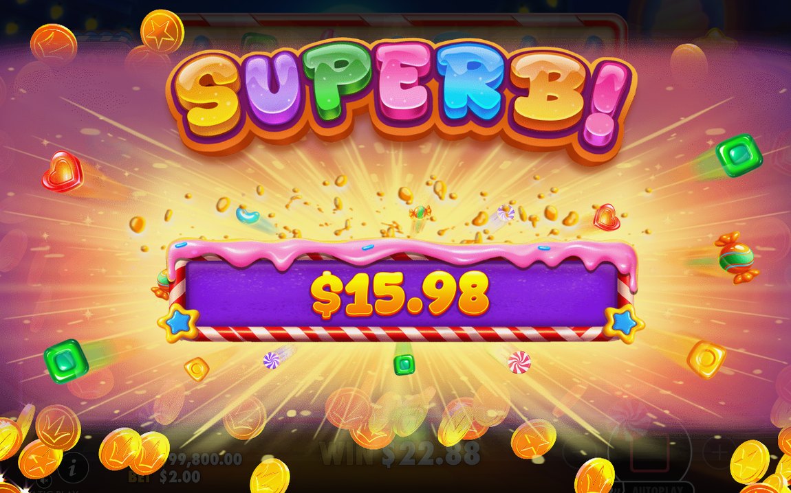 Win screen with accumulated wins from a tumble sequence