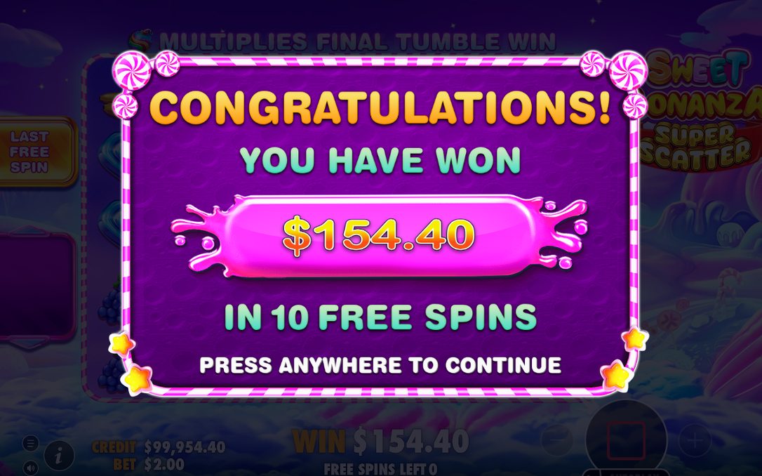 Win screen after a tumble sequence